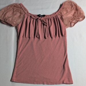 Ambiance Pink Puff Sleeve Top Size Small